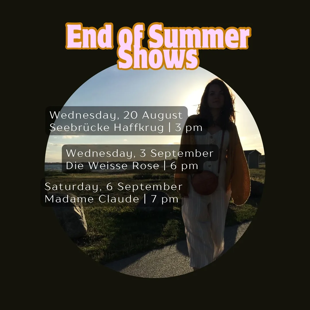 I got two more gigs to play before summer is over, and, looking out my window, I‘m feeling kind of glad that they are indoors.
It’s gonna be an earlier set on Wednesday and a later set on Saturday so take your pick, hope to see you there. No ticket sale, free entry, donations possible at the venues. Check out the websites of the venues to see the complete lineup or go to mine, I have all the info there, too.
🗓️Wednesday, 3 September @weisserose_berlin
Doors: 6 pm, show: 7 pm
🗓️ Saturday, 6 September @madameclaude.berlin
Doors: 7 pm, Show: 9 pm
#singersongwriter🎤 #indiefolkconcert #indiefolkmusician #musiciansinberlin #darkamericana #dreamyfolk #unsignedmusician